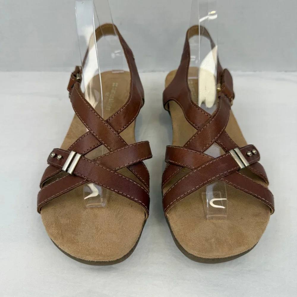 Naturalizer Winsome Brown Leather Strappy Slingback Wedge Sandals Womens 8.5N